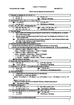 Đề thi giữa kỳ môn Luận lý toán học năm 2006 - Mã đề 0110