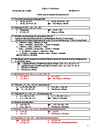 Đề thi giữa kỳ môn Luận lý toán học năm 2007 - Mã đề 0110