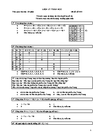 Đề thi giữa kỳ môn Luận lý toán học năm 2010 - Mã đề 0101