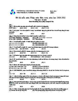 Đề thi mẫu môn Nhập môn điện toán - Năm học 2010-2011 - Đại học Bách khoa thành phố Hồ Chí Minh