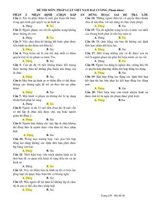 Đề thi môn Pháp luật Việt Nam đại cương (Có đáp án)