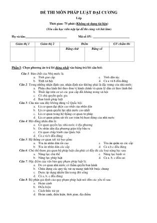 Ðề thi môn Pháp luật đại cương