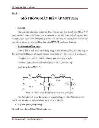 Tài liệu hướng dẫn Thí nghiệm máy điện - Bài 3: Mô phỏng máy biến áp một pha