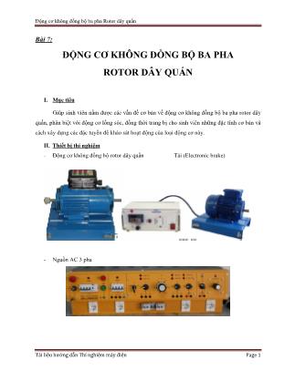 Tài liệu hướng dẫn Thí nghiệm máy điện - Bài 7: Động cơ không đồng bộ ba pha Rotor dây quấn