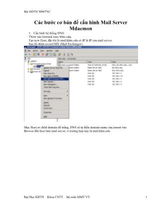 Tài liệu Hướng dẫn thực hành Mạng máy tính nâng cao - Bài: Các bước cơ bản để cấu hình Mail Server Mdaemon