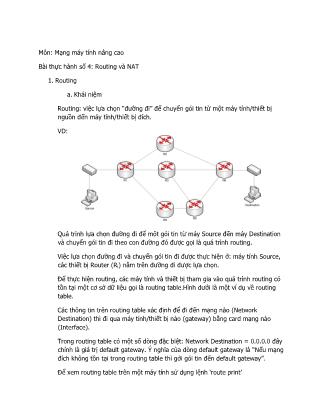 Tài liệu Hướng dẫn thực hành Mạng máy tính nâng cao - Bài thực hành số 4: Routing và NAT