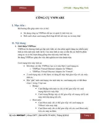 Tài liệu Hướng dẫn thực hành môn Mạng máy tính - Bài 2: Công cụ VMWare