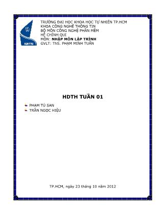 Tài liệu hướng dẫn thực hành môn Nhập môn lập trình - Tuần 1