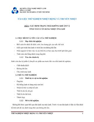 Tài liệu thí nghiệm Nhiệt động và truyền nhiệt