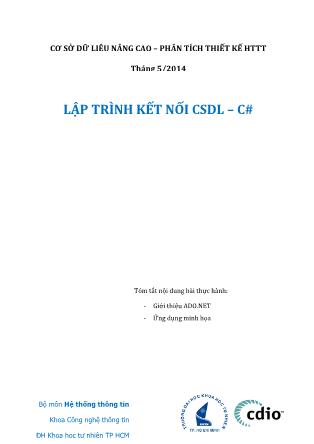 Tài liệu thực hành Cơ sở dữ liệu nâng cao – Phân tích thiết kế hệ thống thông tin - Bài: Lập trình kết nối cơ sở dữ liệu – C#