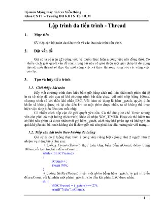 Tài liệu thực hành môn Mạng máy tính - Bài: Lập trình đa tiểu trình - Thread
