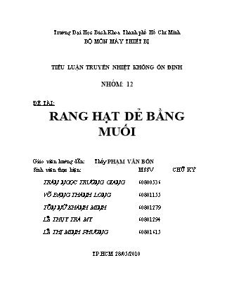 Tiểu luận Truyền nhiệt không ổn định - Đề tài: Rang hạt dẻ bằng muối - Trần Ngọc Trường Giang