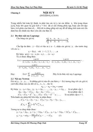 Bài giảng Chuyên đề Phương pháp tính - Chương 2: Nội suy (Interpolation)