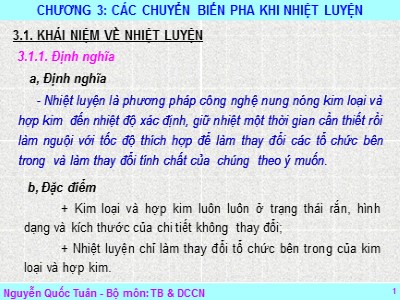 Bài giảng Cơ sở vật liệu học - Chương 3: Các chuyển biến pha khi nhiệt luyện - Nguyễn Quốc Tuấn
