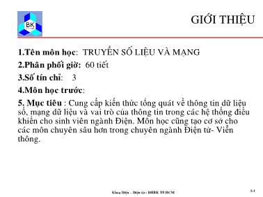 Bài giảng môn Truyền số liệu và mạng - Chương mở đầu