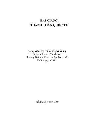 Bài giảng Thanh toán quốc tế - Phan Thị Minh Lý