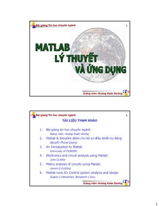 Bài giảng Tin học chuyên ngành Matlab - Lý thuyết và ứng dụng - Hoàng Xuân Dương
