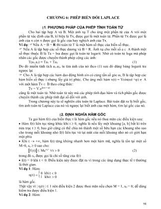 Bài giảng Toán chuyên ngành điện - Chương 6: Phép biến đổi Laplace (Phần 1)