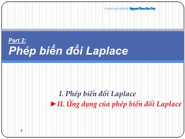 Bài giảng Toán kỹ thuật - Phần 2.2: Phép biến đổi Laplace - Ứng dụng của phép biến đổi Laplace - Nguyễn Phước Bảo Duy