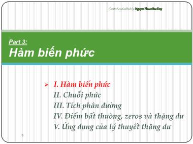 Bài giảng Toán kỹ thuật - Phần 3.1: Hàm biến phức - Nguyễn Phước Bảo Duy