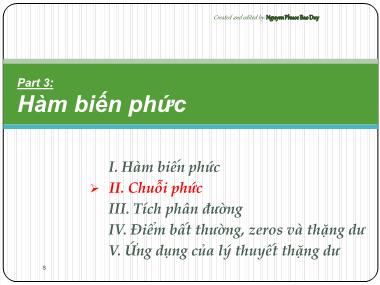 Bài giảng Toán kỹ thuật - Phần 3.2: Hàm biến phức - Chuỗi phức - Nguyễn Phước Bảo Duy