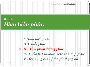 Bài giảng Toán kỹ thuật - Phần 3.3: Hàm biến phức - Tích phân đường phức - Nguyễn Phước Bảo Duy