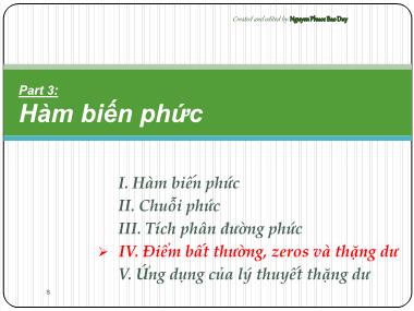 Bài giảng Toán kỹ thuật - Phần 3.4: Hàm biến phức - Điểm bất thường, zeros và thặng dư - Nguyễn Phước Bảo Duy