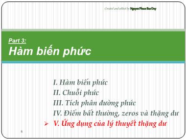 Bài giảng Toán kỹ thuật - Phần 3.5: Hàm biến phức - Ứng dụng của lý thuyết thặng dư - Nguyễn Phước Bảo Duy