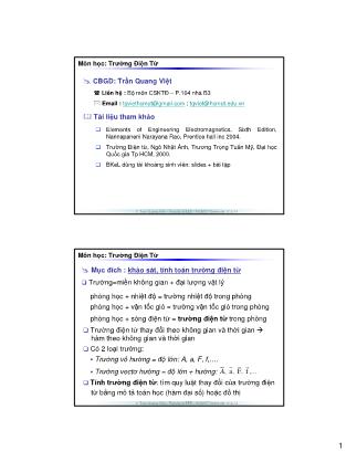 Bài giảng Trường điện từ - Chương 1: Vectơ và trường - Lecture 1: Giải tích vectơ - Trần Quang Việt