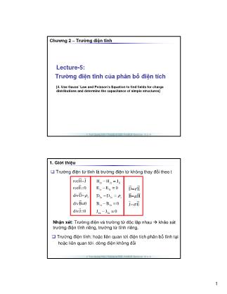 Bài giảng Trường điện từ - Chương 2: Trường điện tĩnh - Lecture 5: Trường điện tĩnh của phân bố điện tích - Trần Quang Việt