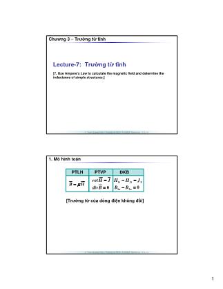 Bài giảng Trường điện từ - Chương 3: Trường từ tĩnh - Lecture 7: Trường từ tĩnh - Trần Quang Việt