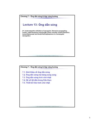 Bài giảng Trường điện từ - Chương 7: Ống dẫn sóng & hộp cộng hưởng - Lecture 13: Ống dẫn sóng - Trần Quang Việt