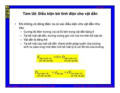 Bài giảng Trường điện từ - Chương: Điều kiện bờ tĩnh điện