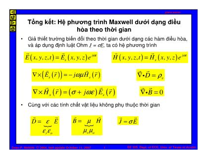 Bài giảng Trường điện từ - Chương: Sóng phẳng và hệ phương trình Maxwell