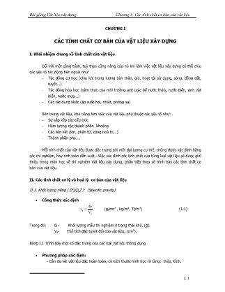 Bài giảng Vật liệu xây dựng - Chương 1: Các tính chất cơ bản của vật liệu xây dựng