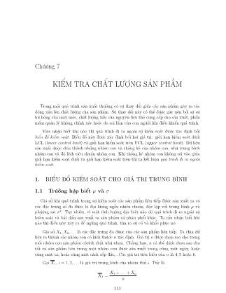 Bài giảng Xác suất thống kê - Chương 7: Kiếm tra chất lượng sản phẩm