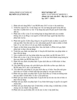 Bài tập học kỳ 1 môn Luật dân sự (Module 1) - Năm học 2017-2018