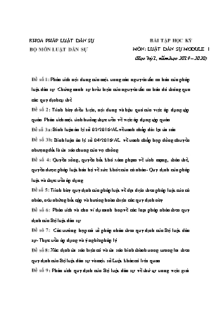 Bài tập học kỳ 1 môn Luật dân sự (Module 1) - Năm học 2019-2020