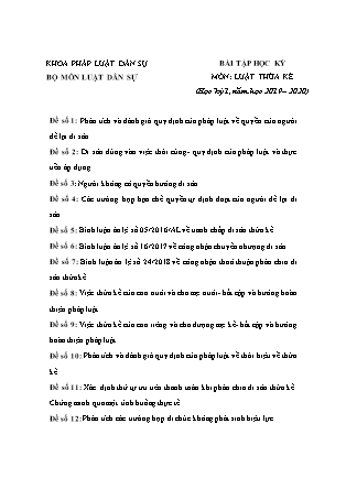 Bài tập học kỳ 1 môn Luật thừa kế - Năm học 2019-2020