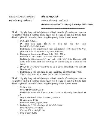 Bài tập học kỳ 1 môn Pháp luật thừa kế - Năm học 2017-2018
