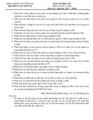 Bài tập học kỳ 2 môn Luật La Mã - Năm học 2017-2018