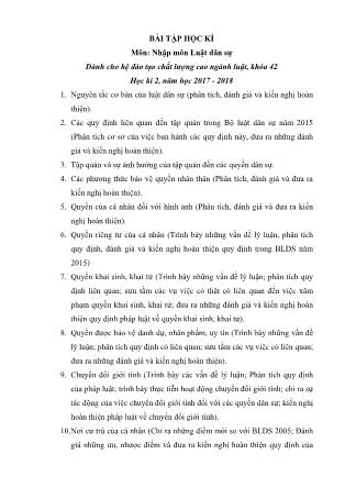 Bài tập học kỳ 2 môn Nhập môn luật dân sự - Năm học 2017-2018