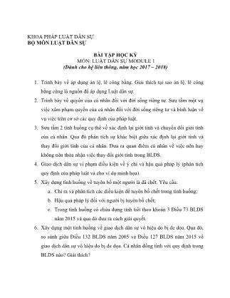 Bài tập học kỳ môn Luật dân sự (Module 1) - Năm học 2017-2018