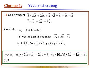 Bài tập môn Trường điện từ - Chương 1: Vector và trường