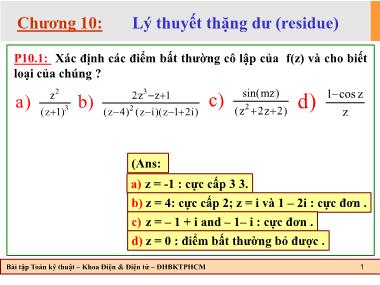 Bài tập Toán kỹ thuật - Chương 10: Lý thuyết thặng dư (Residue)