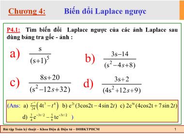 Bài tập Toán kỹ thuật - Chương 4: Biến đổi Laplace ngược
