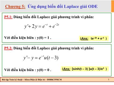 Bài tập Toán kỹ thuật - Chương 5: Ứng dụng biến đổi Laplace giải ODE