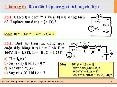 Bài tập Toán kỹ thuật - Chương 6: Biến đổi Laplace giải tích mạch điện