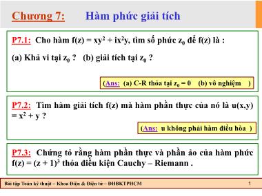 Bài tập Toán kỹ thuật - Chương 7: Hàm phức giải tích