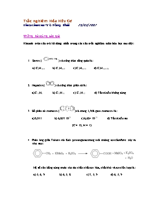 Bài tập trắc nghiệm Hóa hữu cơ - Võ Hồng Thái